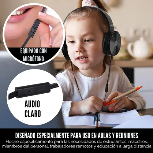 Vista 2 de Sonitum Juego de auriculares y micrófono de alta calidad para el aula, auriculares estéreo con micrófono y almohadillas giratorias suaves
