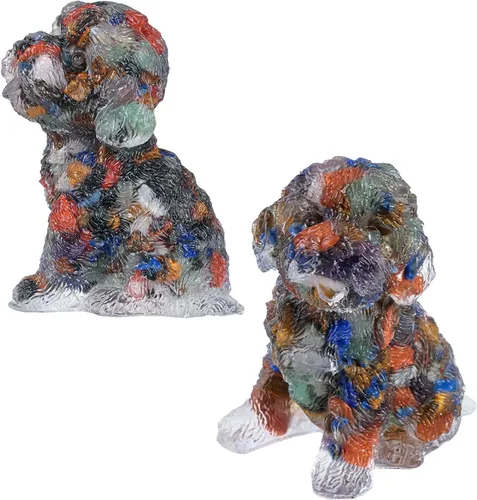 Vista 11 de SUNYIK Paquete de 2 estatuas de cristal de resina para perro, estatua de animales de piedra curativa, decoración de hogar y oficina para mediación