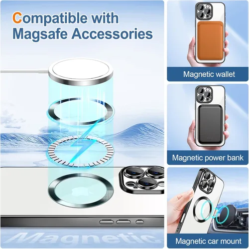 Vista 45 de Hython para iPhone 15 Plus Funda con chispas brillantes, Fundas transparentes magnéticas con protector de lente de cámara [Compatible con MagSafe]