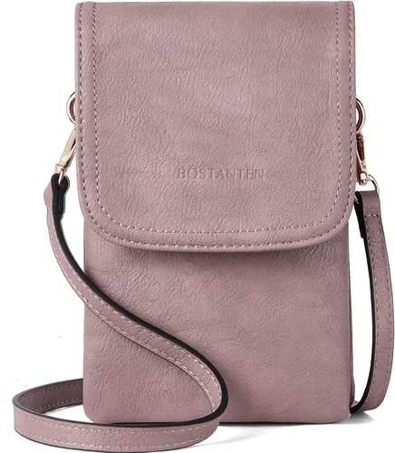 Vista 10 de Bolso bandolera pequeño de piel vegana BOSTANTEN para mujer, con diseño de cartera para celular, con correa ajustable A-01-retro Marrón