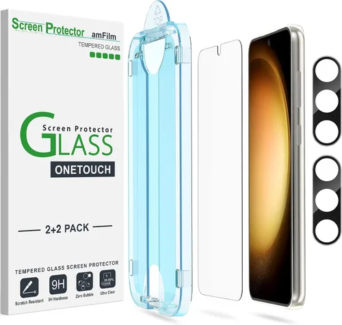 Vista 7 de amFilm OneTouch - Protector de pantalla para Samsung Galaxy S22 5G de 6.1 pulgadas, dureza 9H con protector de lente de cámara, más fácil