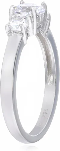 Vista 4 de Tienda Essentials Anillo redondo de 3 piedras de plata de ley chapada en platino o oro hecho con circonita cúbica de elementos infinitos