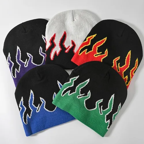 Vista 3 de CORIRESHA Gorros de punto de lana de llama Y2K para mujer, para invierno, otoño, cálidos, calaveras
