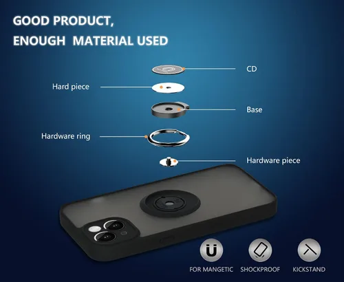 Vista 4 de Está especialmente diseñado para iPhone 13 Mini antihuellas, soporte de anillo giratorio de 360° integrado sólido y duradero, funda magnética sólida