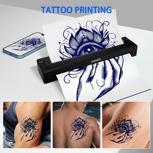 Vista 9 de Impresora de plantillas de tatuajes para principiantes y artistas, impresora de tatuajes térmica inalámbrica con 10 piezas de papel térmico y 3