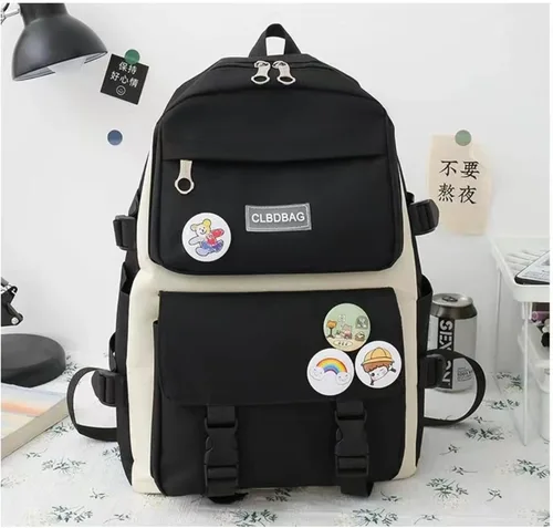Vista 2 de Teslawi Kawaii - Juego de 4 mochilas estéticas de 17 pulgadas, con colgantes Kawaii, bolsa cruzada, estuche para lápices, bolso, Negro -, Mochila