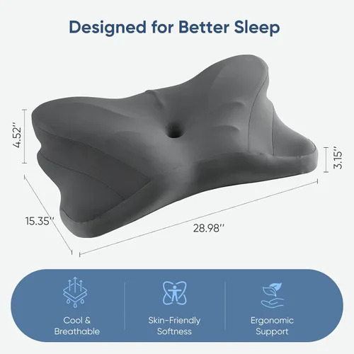 Vista 2 de Sweetcrispy Almohada cervical para cuello y hombro, almohadas ergonómicas de espuma viscoelástica, contorno lateral para adultos, soporte ortopédico