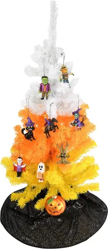Vista 3 de Tree Buddees Árbol de Halloween de maíz caramelo blanco naranja y amarillo (3 pies)