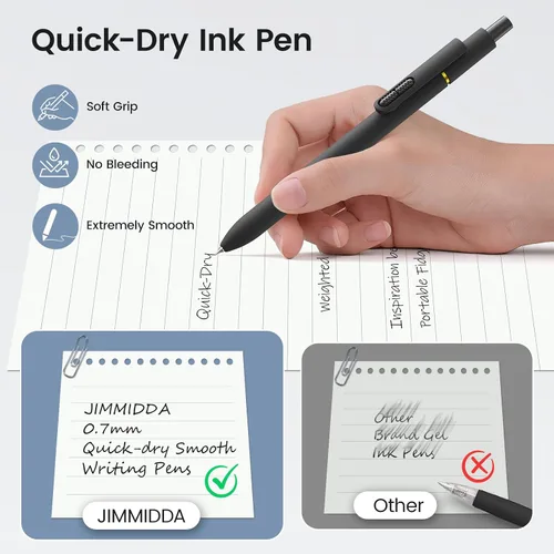 Vista 4 de 16 bolígrafos de gel negros - 0.7mm de punta media, bolígrafos de tinta negra Escritura suave - Bolígrafo retráctil de secado rápido para hombres