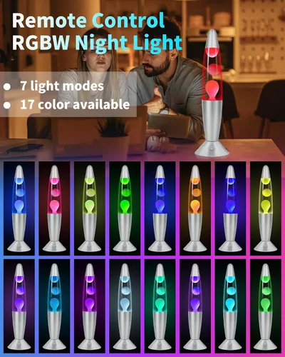 Vista 6 de Lámpara de Movimiento Líquida de 17 Colores con Control Remoto: Luz Nocturna LED de 34.3 cm para Niños y Adultos - Lámpara de Mesa Relajante