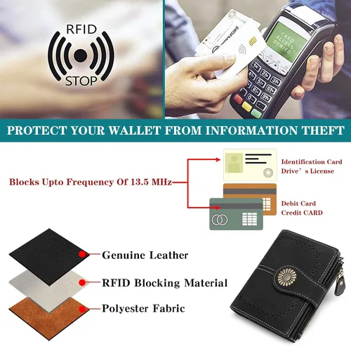 Vista 5 de SENDEFN Carteras pequeñas para mujer, con bloqueo RFID, de cuero, plegable, tarjetero con ventana de identificación
