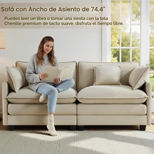 Vista 6 de KISLOT Sofá modular modular de gran tamaño de 74.4 pulgadas con 4 almohadas Sofá nube, cojines dobles, asientos profundos, sala de estar Arena