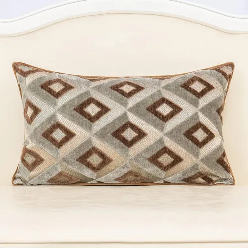 Vista 20 de Alerfa Funda de cojín cuadrada de terciopelo con bordado geométrico a cuadros, funda de almohada decorativa moderna de lujo para sofá, sala