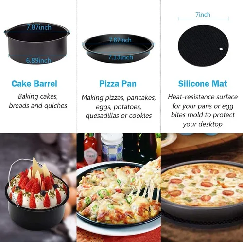 Vista 3 de Juego de 10 accesorios para freidora de aire de 8 pulgadas para freidora de aire Phillips Nuwave Gowise Gourmia Ninja Dash de 3.5 cuartos a 5.8