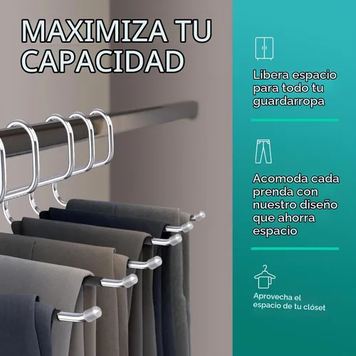 Vista 2 de Perchas para pantalones para hombre, 15 perchas de metal antideslizantes con extremos abiertos