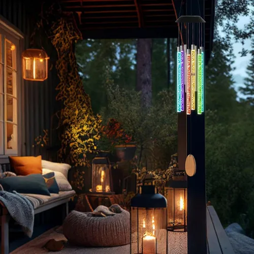 Vista 6 de Carillones de viento solares para exteriores, carillones de viento conmemorativos de 37 pulgadas, regalos para mamá y abuela, 6 tubos LED que