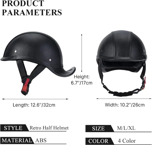 Vista 6 de Casco de Motocicleta de Cuero Retro de Media Cara para Adultos Hombres Mujeres, Cascos Estilo Gorra de Béisbol Aprobados por DOT, Cascos Vintage