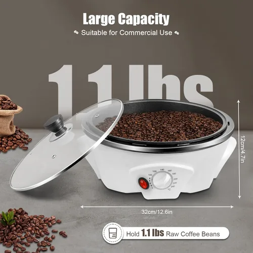 Vista 3 de Tostador de café eléctrico para uso doméstico, tostadora de café de grano de maní de 800 W, temperatura ajustable, para cafeterías, familias, clubes