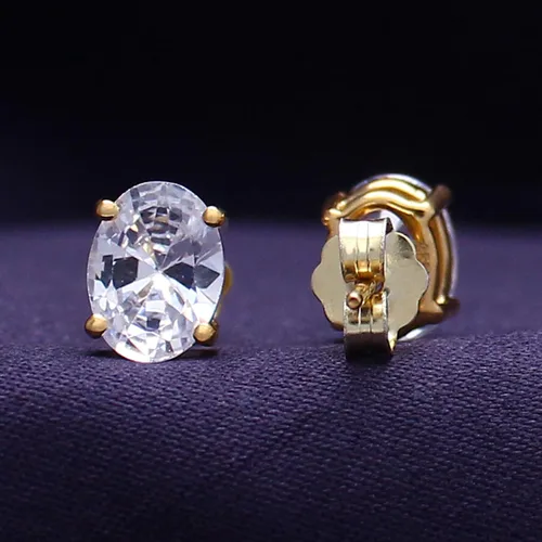 Vista 5 de Aretes solitarios con piedra natal para mujer, 0.315x0.236 in de corte ovalado Cubic Zirconia