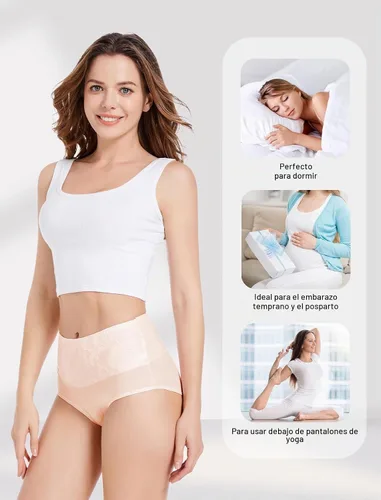 Vista 6 de HAVVIS Bragas Ropa Interior de Mujer de Algodón Cintura Alta Control Abdominal Panties Rosa Jacquard para Damas Multipack Calzoncillos 01 - Paquete