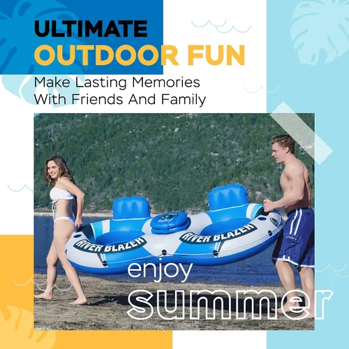 Vista 6 de Sunlite Sports Balsa de río inflable para 2 personas, flotador de agua para descansar sobre el lago y el río, tubo de agua al aire libre, diversión