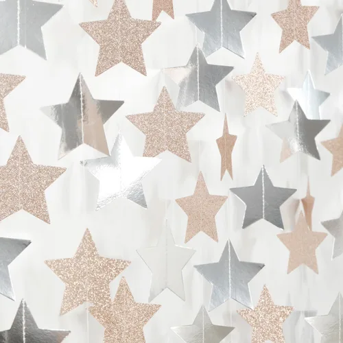 Vista 17 de Guirnalda de decoración de cumpleaños y graduación en negro y plata - 18.9 metros de serpentinas brillantes con purpurina y estrellas colgantes