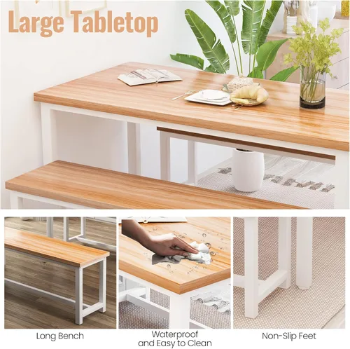Vista 3 de Recaceik Juego de mesa de comedor con banco, juego de muebles de comedor de 3 piezas, juego de mesa de cocina, estructura resistente, comedor que