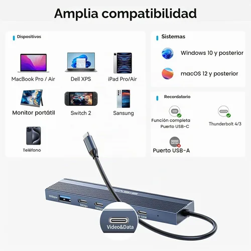 Vista 7 de ACASIS Divisor USB C con salida de video 4K a 60Hz, concentrador USB C de 10 Gbps, 1 salida de video USB C para monitor portátil, 3 USB C 10 Gbps