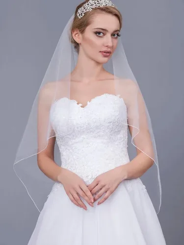 Vista 5 de HEREAD Velos de novia de 1 nivel de longitud de los dedos velos cortos de tul nupcial con peine y borde de lápiz