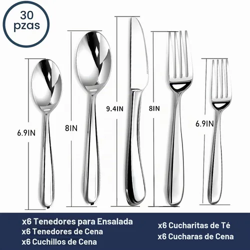 Vista 5 de Juego de cubiertos resistentes para 6, cubiertos de acero inoxidable
