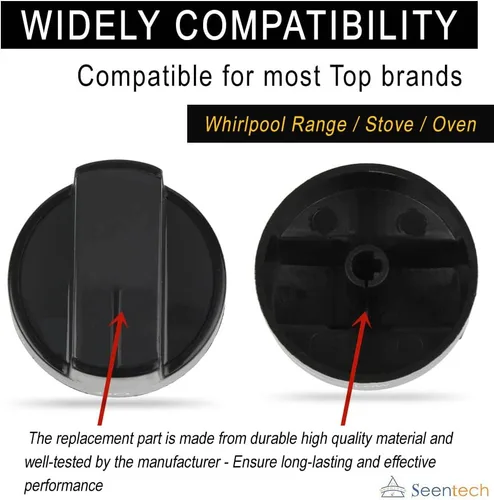Vista 5 de W10339442 Whirlpool - Perillas de control para quemador de superficie de cocina, color negro, compatible con cocina de gas Whirlpool, estufa/horno