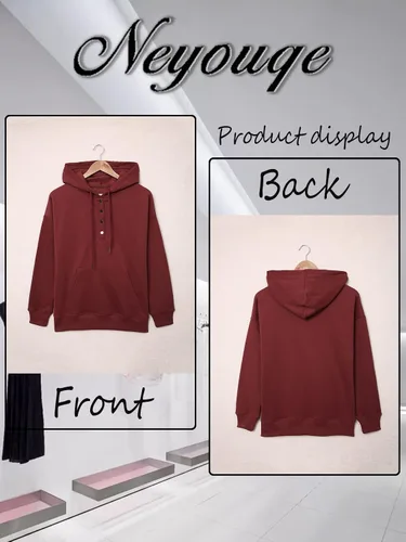 Vista 13 de NEYOUQE Sudaderas de moda para mujer, para otoño e invierno, con botones de un cuarto, sudaderas casuales de moda con cuello redondo