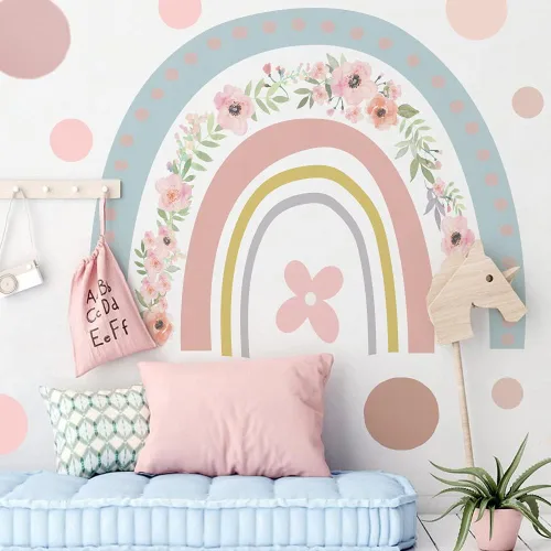 Vista 7 de Calcomanía de pared de arco iris, calcomanía de pared para guardería, atractivos arco iris acuarela, calcomanías de vinilo extraíbles para niños