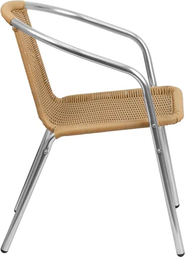 Vista 7 de Flash Furniture Silla de pila de restaurante para interior-exterior de aluminio comercial y ratán beige