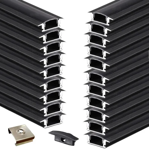 Vista 9 de Paquete de 6 canales de aluminio LED en forma de U de 3.3 pies con cubierta negra, tapas de extremo y clips de montaje, perfil de aluminio