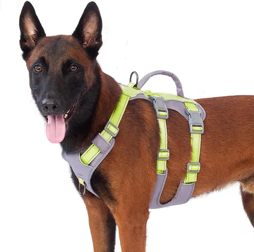 Vista 25 de Arnés reflectante para perros Huntboo con mango, a prueba de escapes, antideslizante, transpirable, ligero, arnés ajustable para perros pequeños