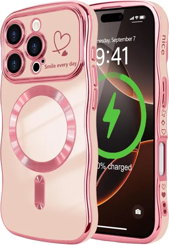 Vista 49 de LCHULLE - Funda magnética para iPhone 13 para mujeres y niñas, con forma ondulada, color azul bebé [Compatible with MagSafe] Cute Curly Wave, Love