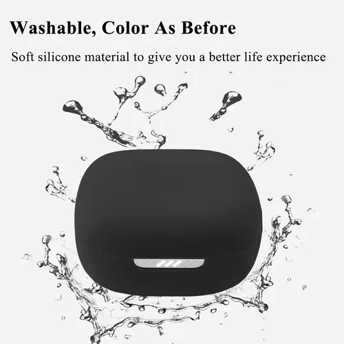 Vista 3 de Funda de silicona para JBL Live Pro TWS 2/JBL Live Pro+ TWS, funda protectora a prueba de golpes para auriculares con accesorios de mosquetón (negro)