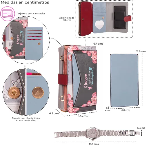 Vista 5 de Nicole Lee Juego de regalo de 2 piezas de accesorios para teléfono (cartera cruzada, reloj de moda de diamantes)