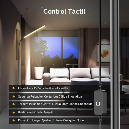 Vista 3 de Lámpara de pie de 15W con control táctil, brillo ajustable 3500K-7000K, lámpara de pie LED de cuello de ganso de 360°, lámpara de pie para cuidar