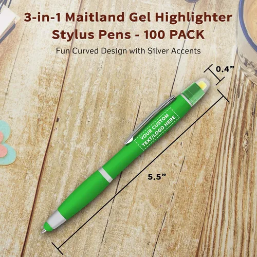 Vista 5 de DISCOUNT PROMOS Maitland - Bolígrafos capacitivos de gel de escritura suave personalizados, paquete de 100 unidades, resaltadores, texto