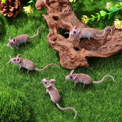 Vista 3 de VICASKY 5 piezas de adornos de ratón, figuras en miniatura, figuras de ratón, escultura de conejo, juguete de ratón, miniatura, modelos realistas