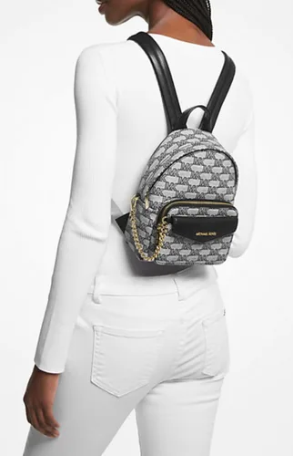 Vista 8 de Michael Kors Maisie XS 2IN1 Mochila Cartera Bolso Jacquard Cuero Negro