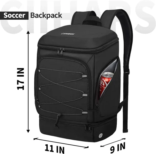 Vista 4 de Mochila de fútbol, bolsa de fútbol con soporte para pelotas, incluye zapatos de tacos separados y compartimento para bolas, bolsas