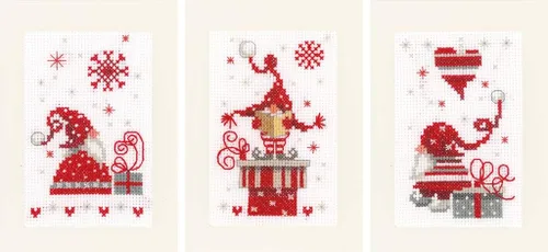 Vista 10 de Vervaco Kit de tarjeta de felicitación de punto de cruz contada 4.2 "X6" 3/Pk-Christmas Gnomos en Aida (14 unidades) -V0185078