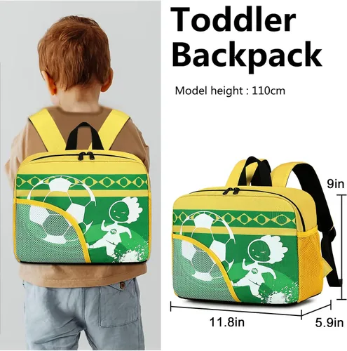 Vista 2 de Mochila infantil para niños y niñas, bolsas de libros preescolares 3D de dibujos animados para guardería, Fútbol - Verde, Mochilas Daypack