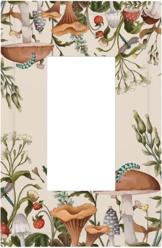 Vista 147 de Placa de Pared en Blanco de 1-Gang Sin Dispositivo Beige Lindo Vintage Boho de los 70s Hongo Fungus Planta Floral Botánica Libélula Interruptor