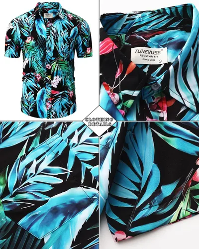 Vista 53 de TUNEVUSE Conjunto de camisas y pantalones cortos hawaianos para hombre, 2 piezas, trajes de playa con estampado de flores, traje tropical de verano