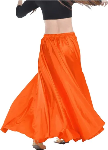 Vista 11 de Indian Trendy Falda de satén para mujer, de círculo completo, para danza del vientre tribal, con movimiento de Halloween Negro