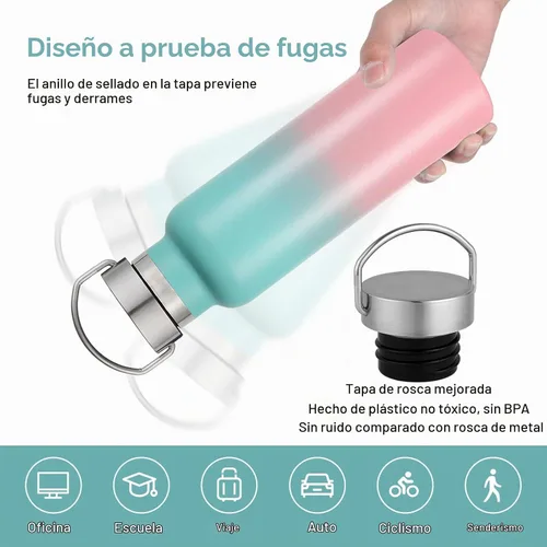 Vista 4 de Neihepal Botellas de agua de acero inoxidable con gradiente, botella de viaje de doble pared con aislamiento al vacío de 20 onzas (590 ml) con tapa
